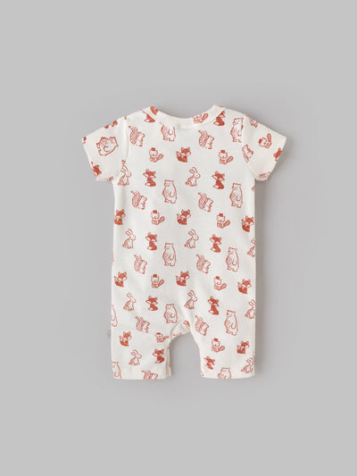 Popees Baby Unisex Short Sleeves Cotton Romper| Off White| Tiny Baby To 6 Months