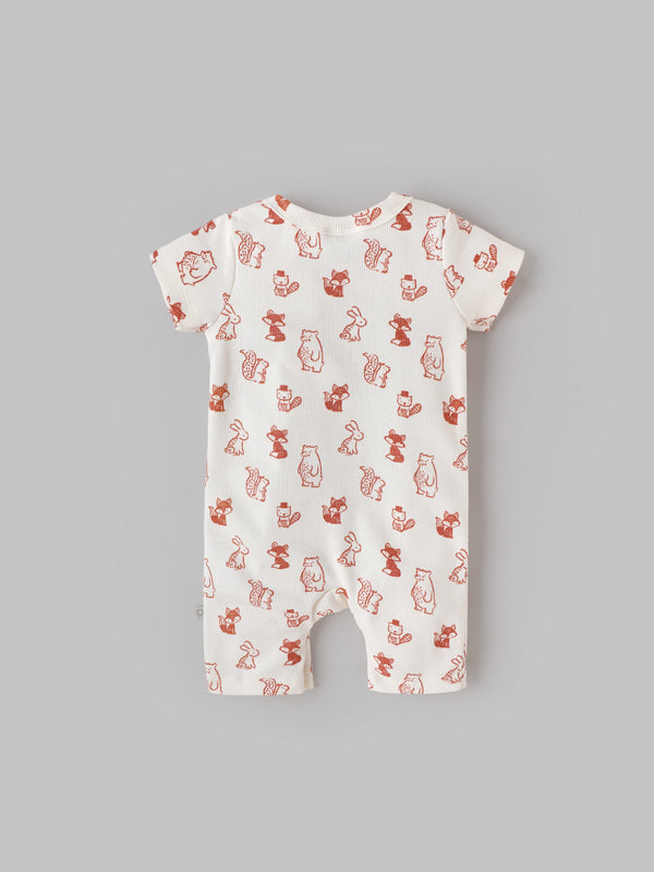 Popees Baby Unisex Short Sleeves Cotton Romper| Off White| Tiny Baby To 6 Months