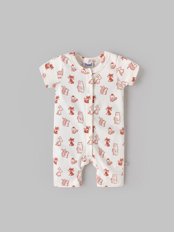 Popees Baby Unisex Short Sleeves Cotton Romper| Off White| Tiny Baby To 6 Months