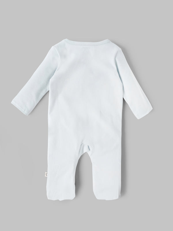 Popees Baby Unisex Cotton Footed Sleepsuit, Full Sleeve Light Blue Baby Grow with Snap Buttons |Tiny Baby, Newborn to 6 Months