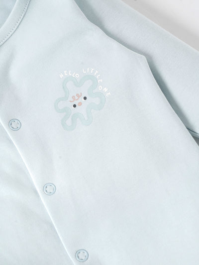 Popees Baby Unisex Cotton Footed Sleepsuit, Full Sleeve Light Blue Baby Grow with Snap Buttons |Tiny Baby, Newborn to 6 Months