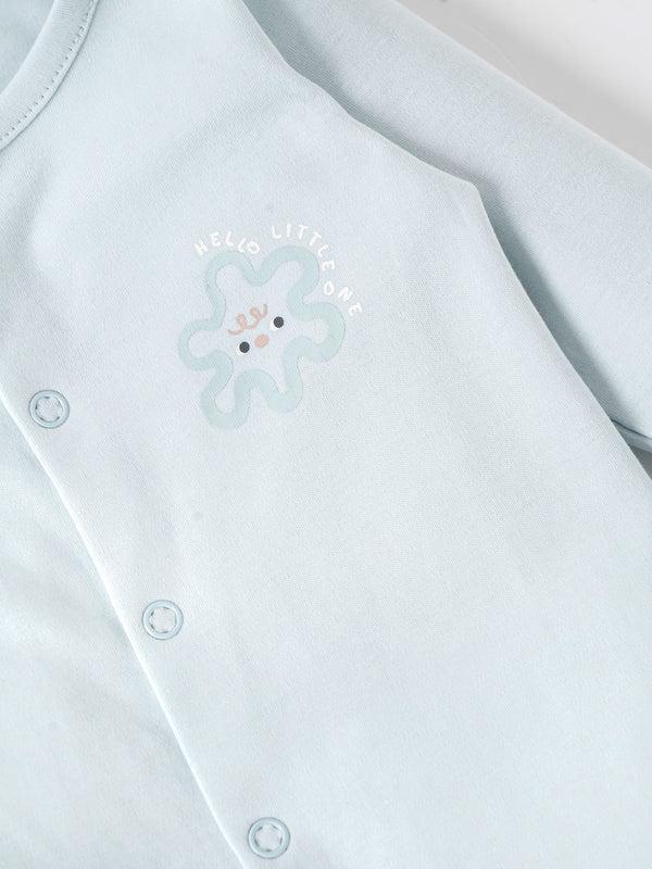 Popees Baby Unisex Cotton Footed Sleepsuit, Full Sleeve Light Blue Baby Grow with Snap Buttons |Tiny Baby, Newborn to 6 Months