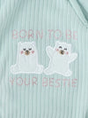 Popees Unisex Baby Ribbed Cotton Full Sleeve Footed Sleepsuit with Snap Button Closure & Bear Embroidery (NB–9 Months)