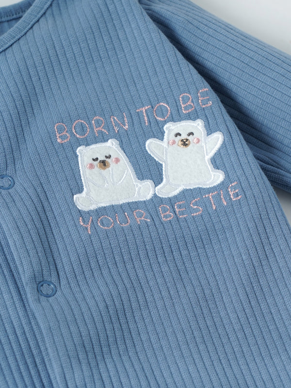 Popees Unisex Baby Ribbed Cotton Full Sleeve Footed Sleepsuit| NB–9 Months