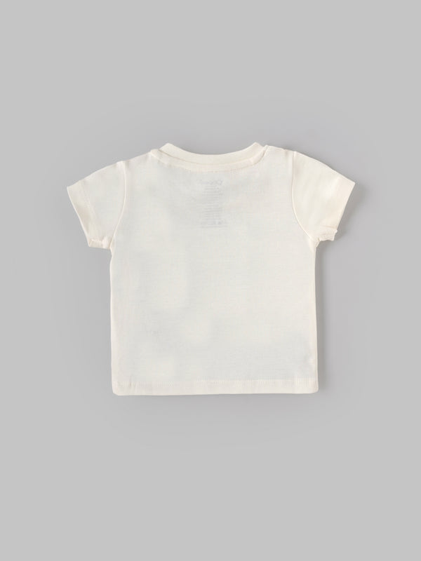 Popees Baby Unisex Cotton Half Sleeve T-Shirt| Off White| Newborn To 9 Months