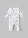 Popees Baby Unisex Printed Cotton Sleepsuit with Footed Design| White| Tiny Baby to 6 Months