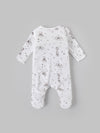 Popees Baby Unisex Printed Cotton Sleepsuit with Footed Design| White| Tiny Baby to 6 Months
