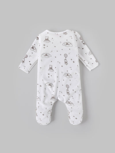 Popees Baby Unisex Printed Cotton Sleepsuit with Footed Design| White| Tiny Baby to 6 Months