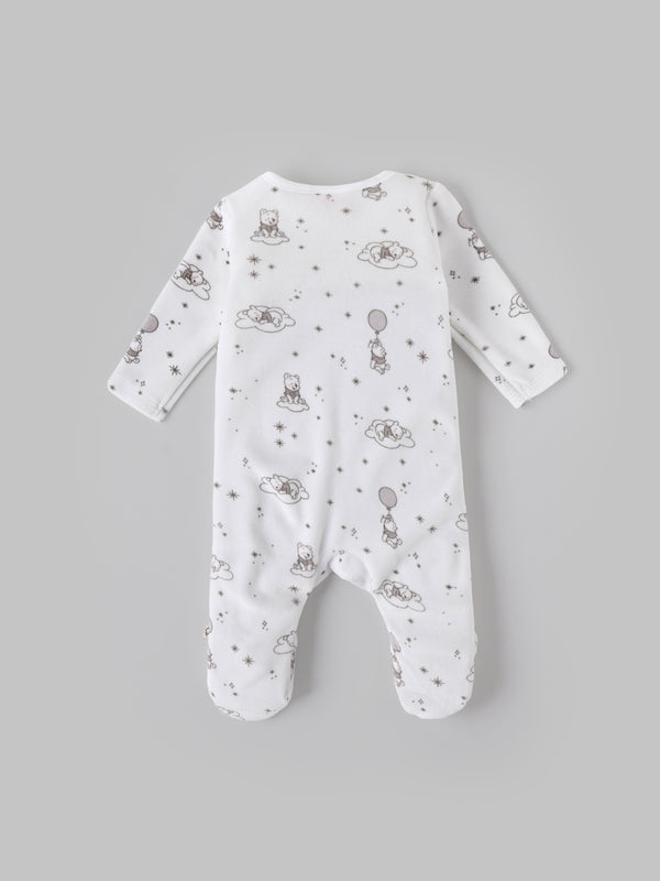 Popees Baby Unisex Printed Cotton Sleepsuit with Footed Design| White| Tiny Baby to 6 Months