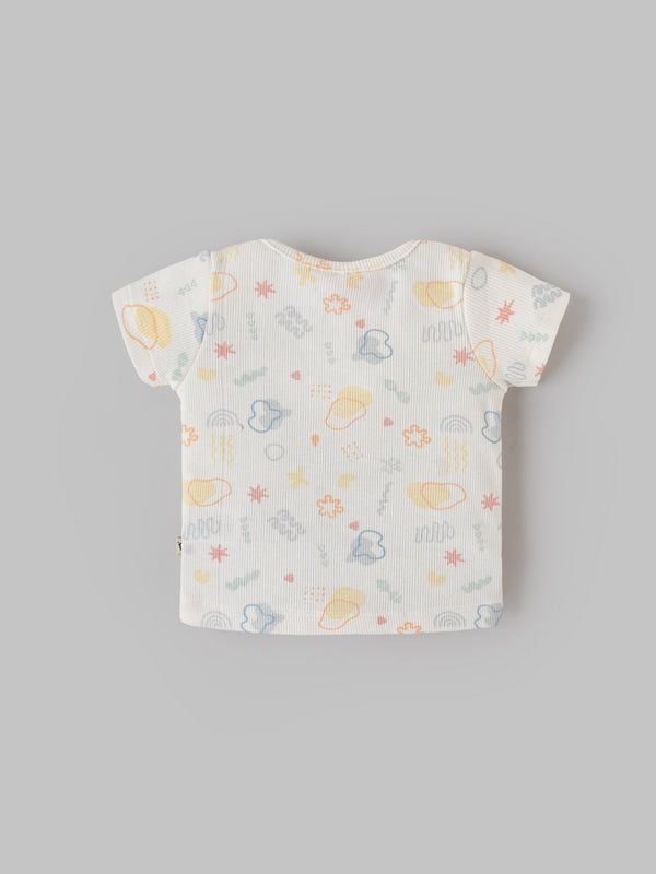 Popees Baby Short Sleeves Cotton Top| Off White| Tiny Baby To 6 Months