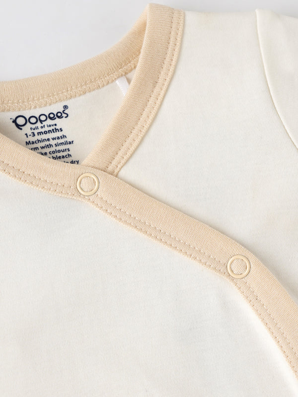 Popees Infant Unisex Short Sleeve Wrap Top| Off-White| Tiny Baby, 0-9 Months