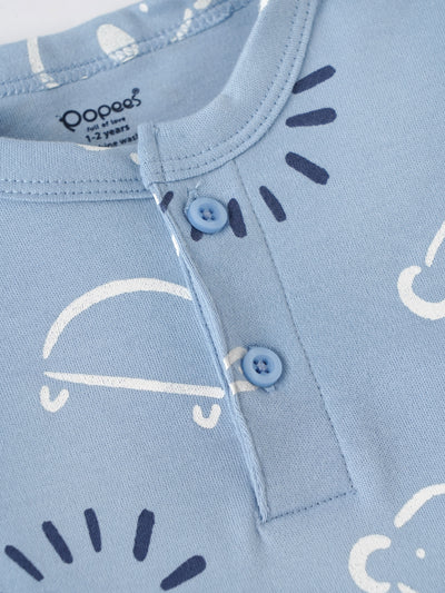 Popees Baby Boys Printed Cotton Henley T-Shirt|Light Blue Short Sleeve Top with Pocket (9 Months–4 Years)
