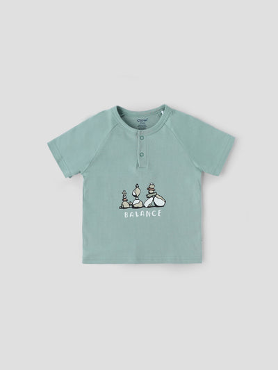 Popees Baby Boys Short Sleeve Cotton T Shirt| Mint Green| 9 Months to 4 Years