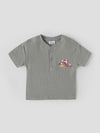 Popees Baby Boys Sage Green Waffle Cotton Henley T-Shirt |Embroidered Patch Short Sleeve Top |9 Months–4 Years