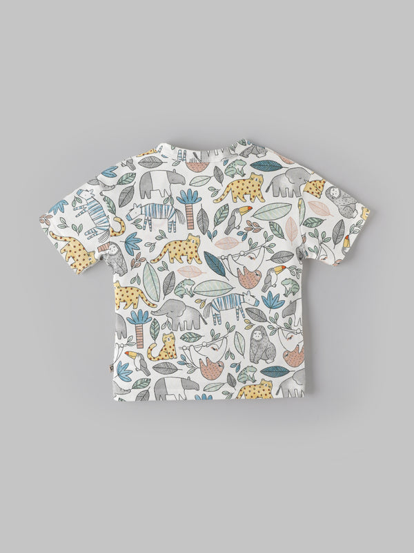 Popees Baby Boys Jungle Animal Print Short Sleeve Cotton Henley T-Shirt| Multi-Color| 9 Months to 4 Years