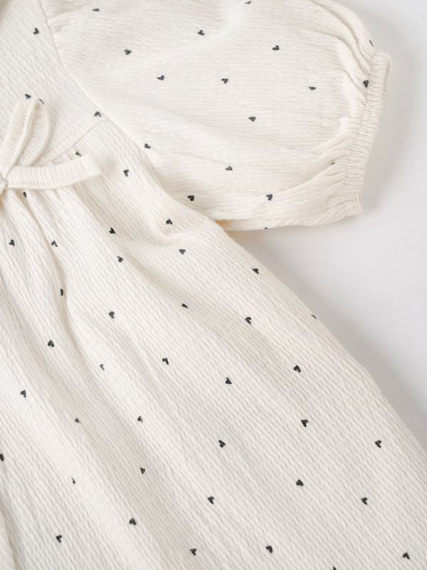 Popees Baby Girls Heart Print Cotton Dress| 9 Months to 4 Years
