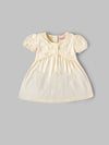Popees Baby Girls Soft Cotton Puff Sleeve Gathered Dress with Back Button Closure| 9 Months–4 Years