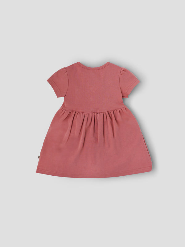 Popees Baby Girls Short Sleeve Cotton Dress| Pink| 9 Months To 4 Years