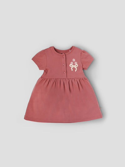 Popees Baby Girls Short Sleeve Cotton Dress| Pink| 9 Months To 4 Years