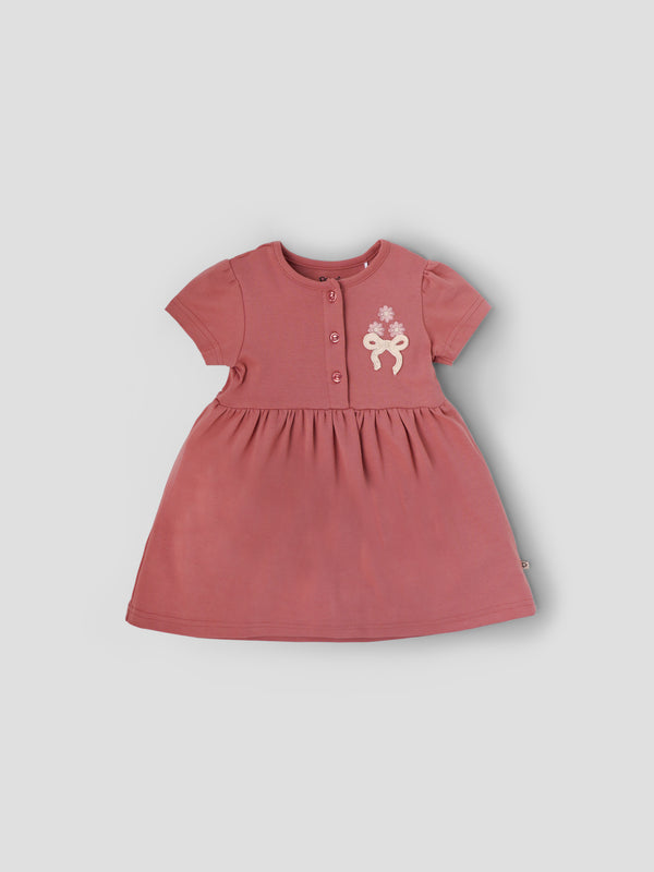 Popees Baby Girls Short Sleeve Cotton Dress| Pink| 9 Months To 4 Years