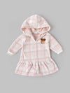 Popees Baby Girls Hooded Fleece Dress with Bear Embroidery |Full Sleeve Winter Plaid Outfit (9 Months–4 Years)