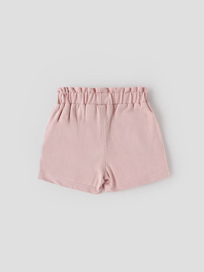 Popees Baby Girls Pink Cotton Shorts with Paperbag Waist & Bow| 9M–4Y