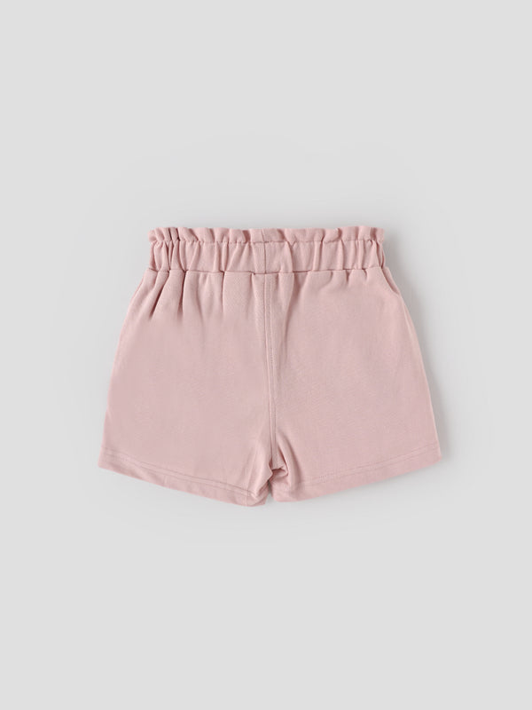 Popees Baby Girls Pink Cotton Shorts with Paperbag Waist & Bow| 9M–4Y