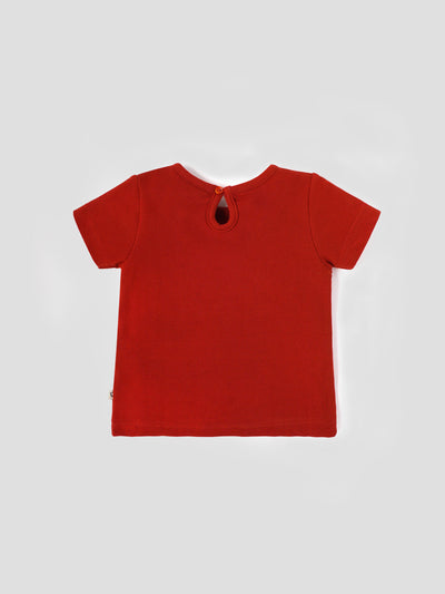 Popees Baby Girls Short Sleeves Cotton Top| Red|Months To 4 Years