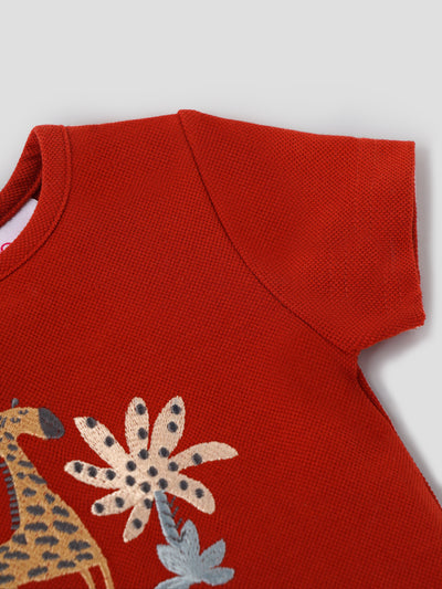 Popees Baby Girls Short Sleeves Cotton Top| Red|Months To 4 Years