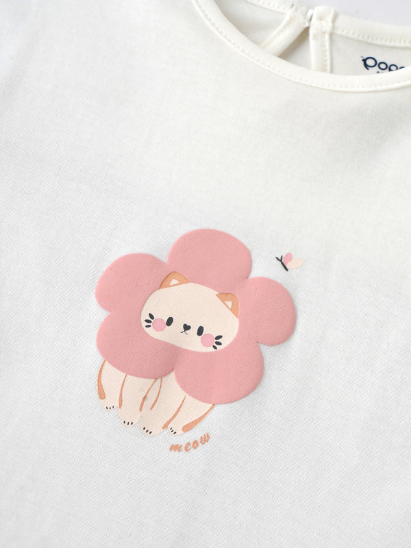 Popees Baby Girls Printed Cotton T-Shirt with Cute Graphic Design| Soft Breathable Casual Summer Top| 9 Months–4 Years