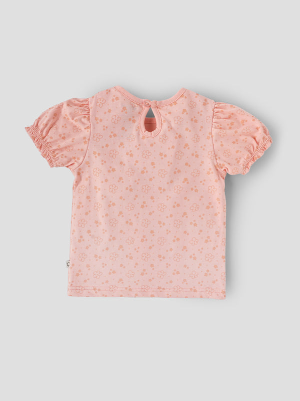 Popees Girls Cotton Floral Printed Puff Sleeve Top|Soft Breathable Summer Casual Wear, Kids Round Neck Daily Wear Top| 1–6 Years