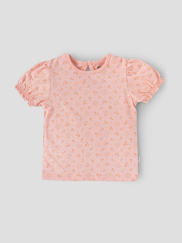 Popees Girls Cotton Floral Printed Puff Sleeve Top|Soft Breathable Summer Casual Wear, Kids Round Neck Daily Wear Top| 1–6 Years