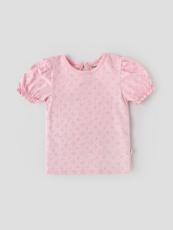 Popees Baby Girls Floral Cotton T-Shirt |Soft Puff Sleeve Casual Top (1–6 Years)