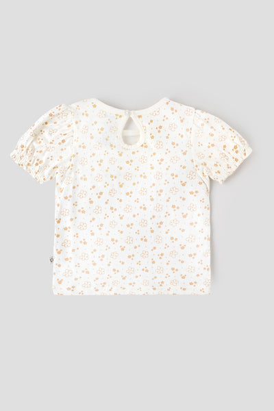 Popees Baby Girls Cotton Floral Printed Puff Sleeve Top| Soft Breathable Casual Wear (1–6 Years)