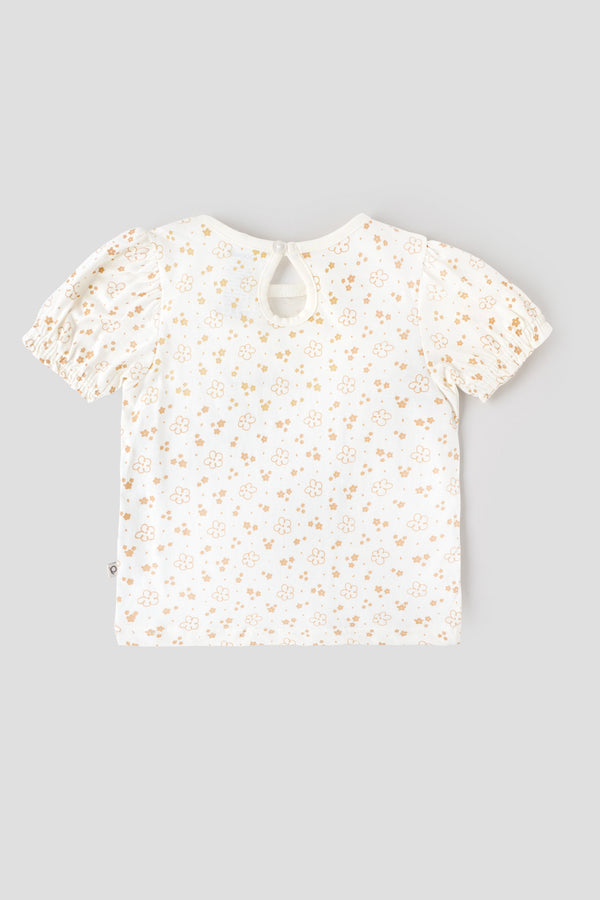 Popees Baby Girls Cotton Floral Printed Puff Sleeve Top| Soft Breathable Casual Wear (1–6 Years)