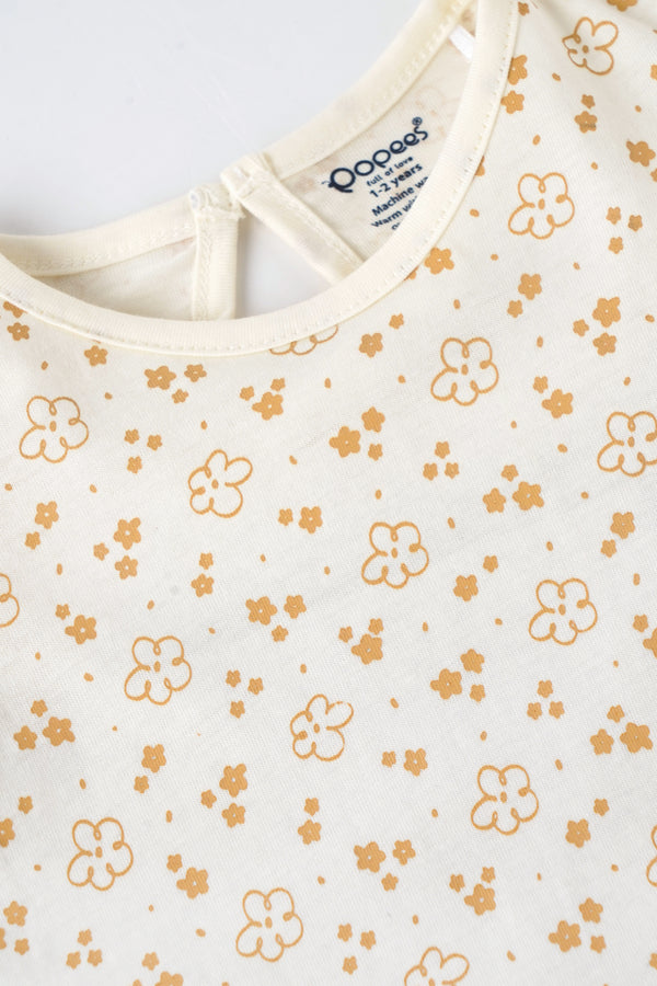 Popees Baby Girls Cotton Floral Printed Puff Sleeve Top| Soft Breathable Casual Wear (1–6 Years)