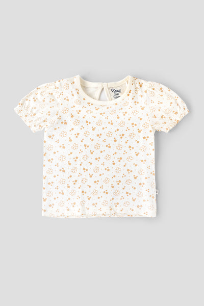 Popees Baby Girls Cotton Floral Printed Puff Sleeve Top| Soft Breathable Casual Wear (1–6 Years)