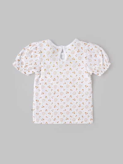 Popees Girls Floral Print Cotton Puff Sleeve Top for Kids (1–6 Years) | Soft Breathable Casual Summer Wear Outfit