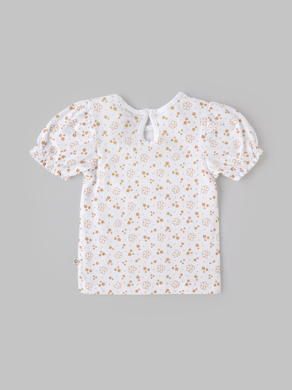 Popees Girls Floral Print Cotton Puff Sleeve Top for Kids (1–6 Years) | Soft Breathable Casual Summer Wear Outfit