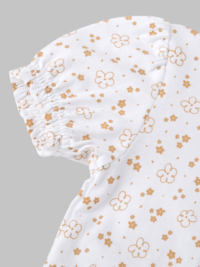 Popees Girls Floral Print Cotton Puff Sleeve Top for Kids (1–6 Years) | Soft Breathable Casual Summer Wear Outfit