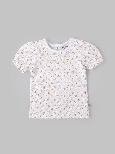 Popees Girls Floral Print Cotton Puff Sleeve Top for Kids (1–6 Years) | Soft Breathable Casual Summer Wear Outfit