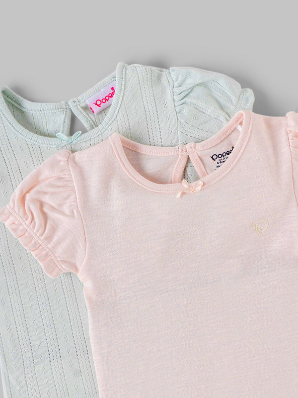 Popees Baby Girls Cotton Puff Sleeve Tops |3 Months to 24 Months