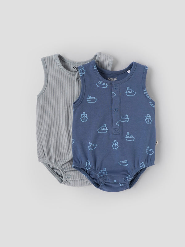 Popees Baby Boys Sleeveless Bodysuit Set Pack of 2| Tiny Baby, Newborn to 6 Months