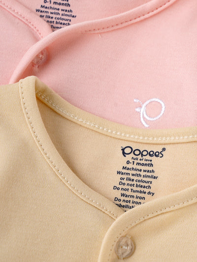 Popees Baby Boys Front Open Cotton Jabla Set (Pack of 2)| Pink & Yellow| Tiny Baby To 6 M