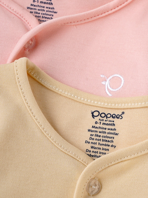 Popees Baby Boys Front Open Cotton Jabla Set (Pack of 2)| Pink & Yellow| Tiny Baby To 6 M