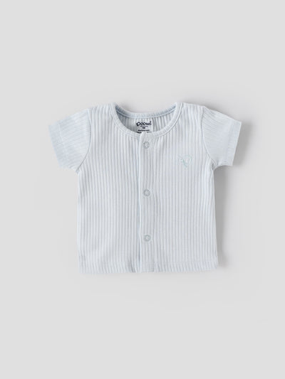 Popees Baby Boys Pack of 2 Printed & Solid T-Shirts| NB–6 Months| Soft Cotton Blend, Front Snap Closure