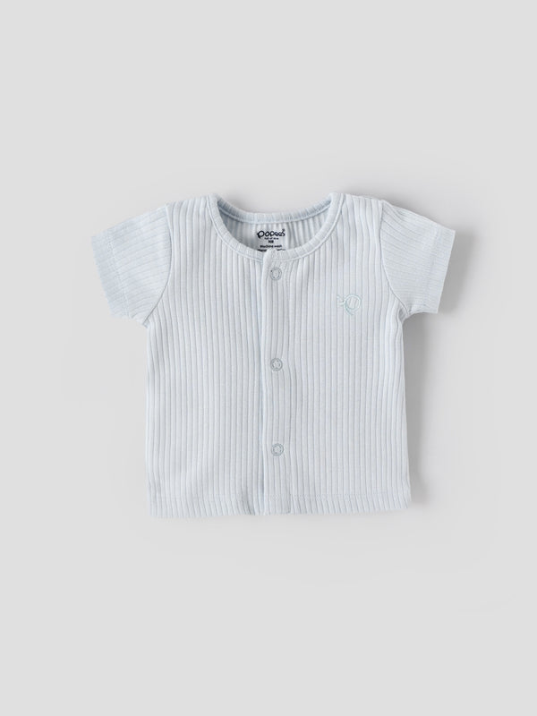 Popees Baby Boys Pack of 2 Printed & Solid T-Shirts| NB–6 Months| Soft Cotton Blend, Front Snap Closure