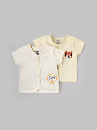 Popees Baby Unisex Cotton Front Open Jabla Set (Pack of 2)| Cream| Tiny Baby To 6 Months