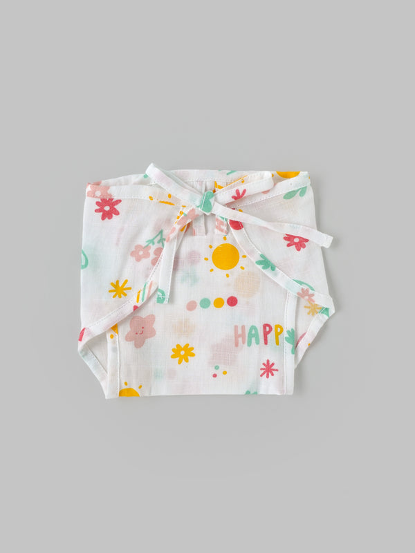 Popees Baby Cotton Muslin Nappy Pack of 2|Soft Tie-Up Reusable Cloth Diaper for Newborns