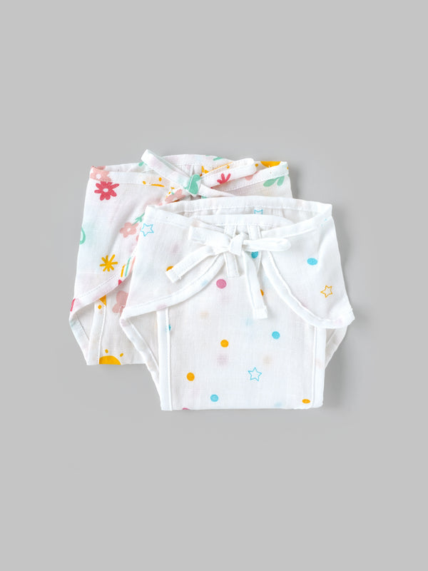 Popees Baby Cotton Muslin Nappy Pack of 2|Soft Tie-Up Reusable Cloth Diaper for Newborns